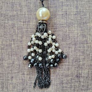 Pearl Tassel Necklace On Black Chain